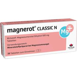 Eine Packung Magnerot Classic N Tabletten gegen Magnesiummangel.