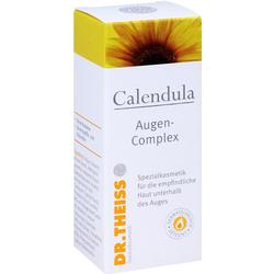 Eine weiße Verpackung für ein Augenpflege-Produkt mit gelbem Blumenbild oben.